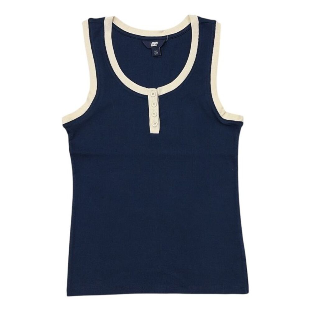 Lands' End Women's Lightweight Relaxed Fit Scoop Neck Ribbed Tank Top - Navy